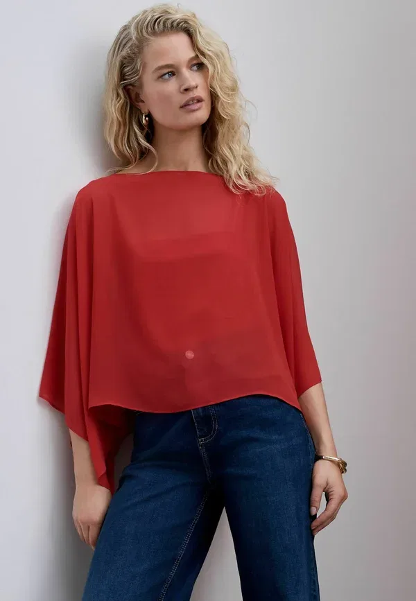 Блуза полупрозрачная Regular fit sheer layer cape sleeve top Next, red, красный