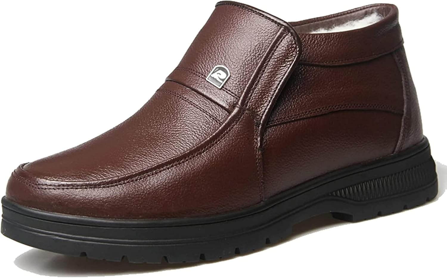 

Мужские зимние ботинки Yiozoi для снега, короткие ботинки, для повседневной носки, удобные, теплые с плюшевой подкладкой, высокие кожаные туфли, коричневый