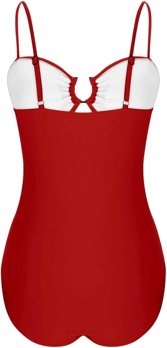 Женский цельный купальник с вырезами и кольцами утягивающий Monokini, Red — фото 4