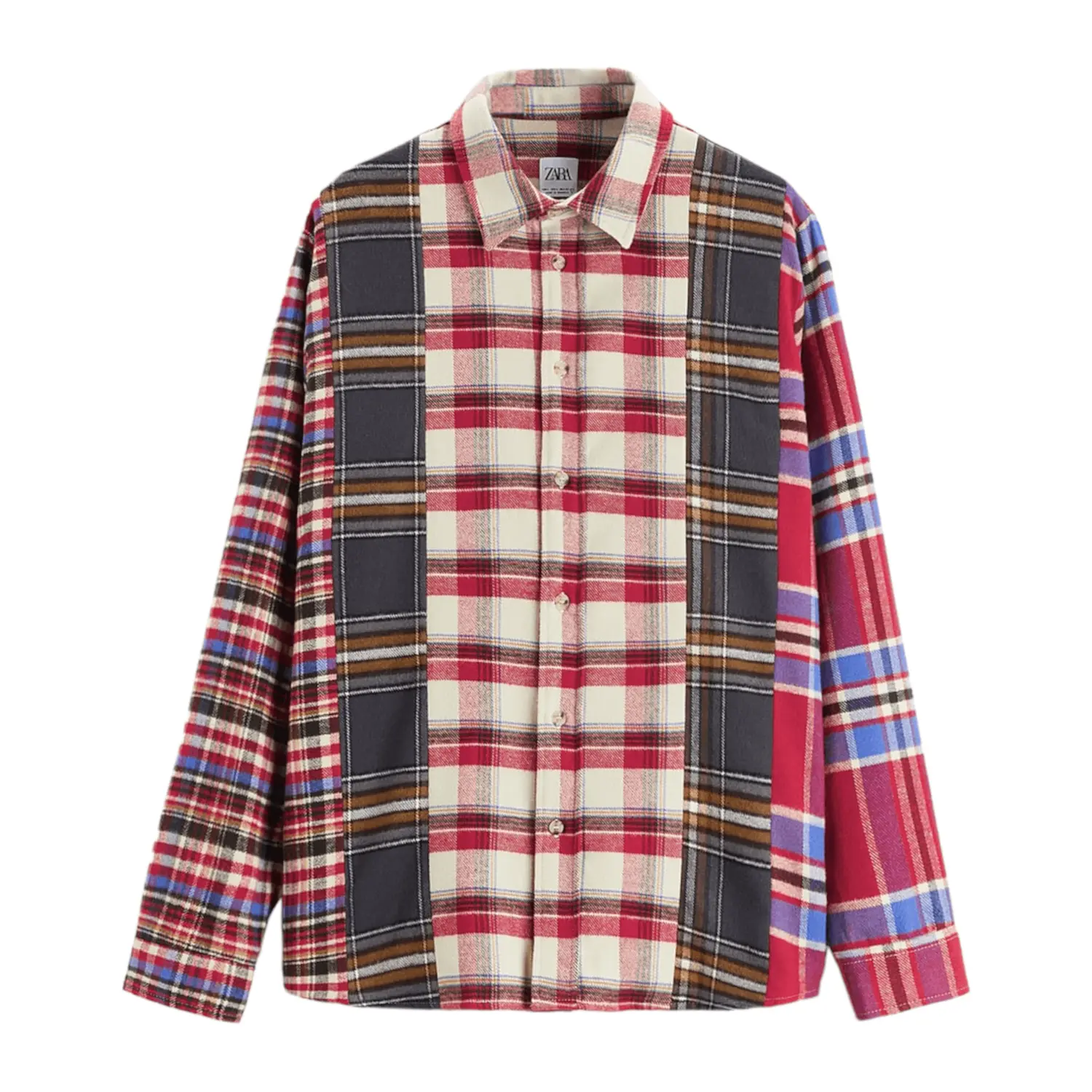

Рубашка Zara Check Patchwork, красный/белый