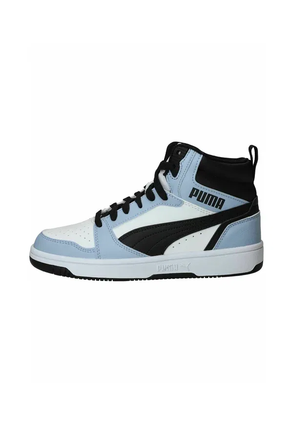 Кроссовки с искусственной кожи и текстиля Rebound v6 mid jr, Puma, White Snow Mountain Blue Black, белый/черный/синий