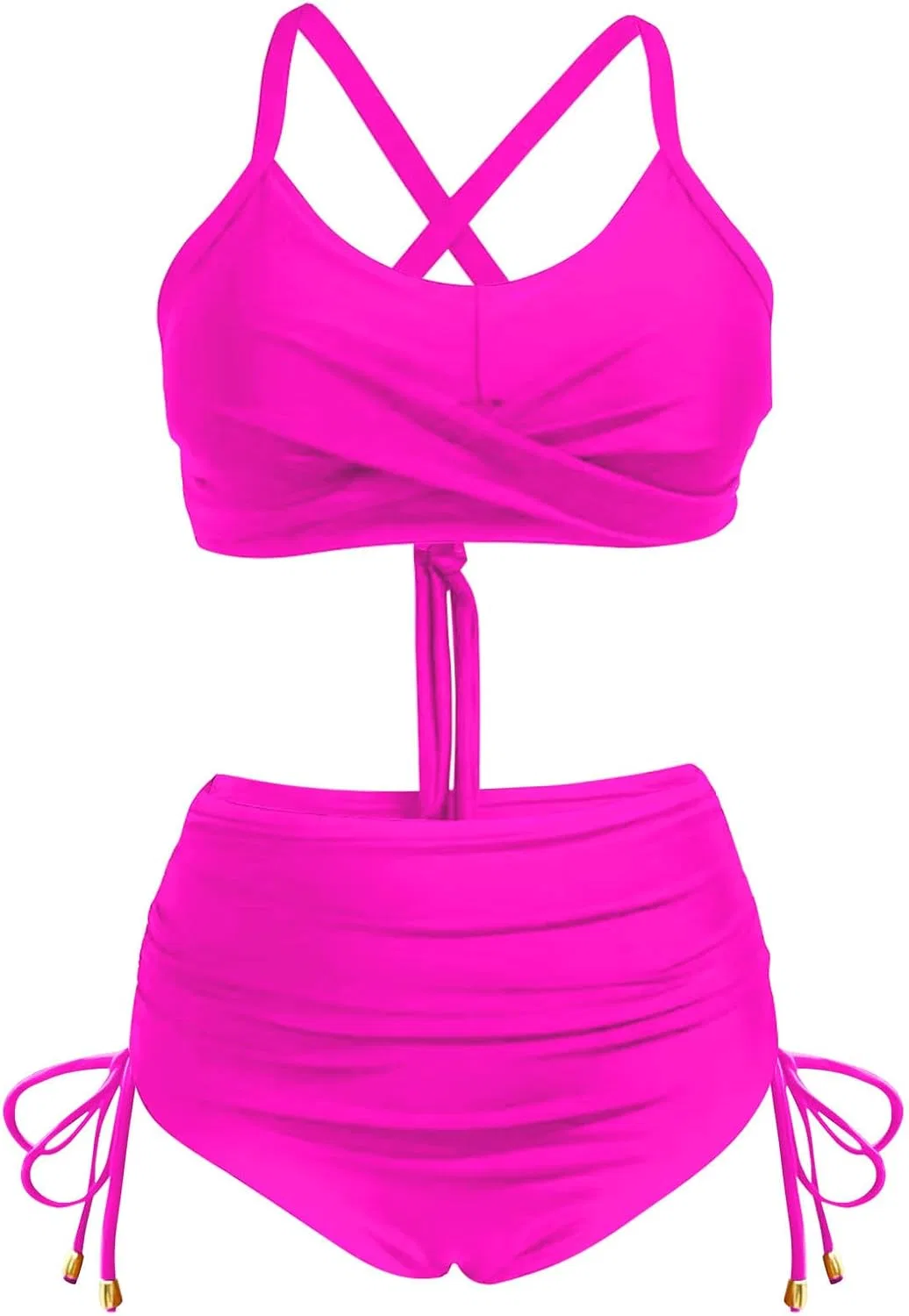 Женский бикини-сет с утяжкой живота, Crisscross Tie Back, Hot Pink — фото 4