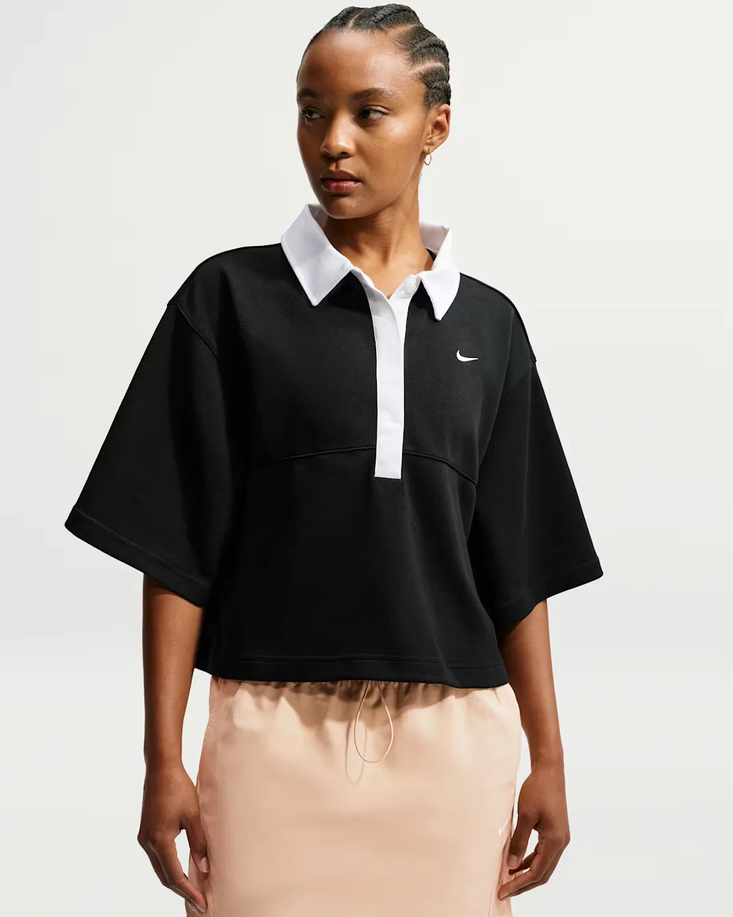 Женская поло-рубашка оверсайз с коротким рукавом Nike Sportswear, Black/Black/Black/White