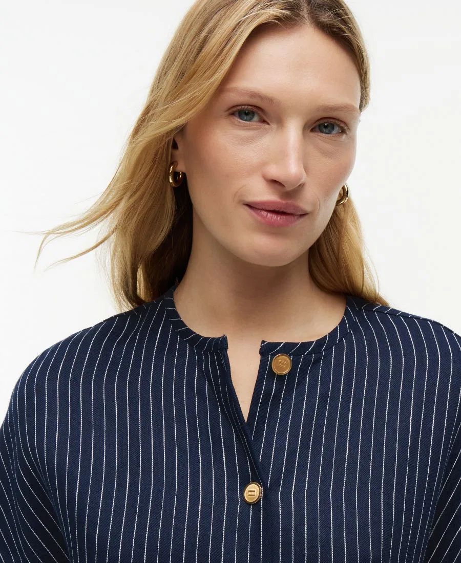 Блуза льняная с морским принтом Tommy Hilfiger, Pin Stripe Navy — фото 3