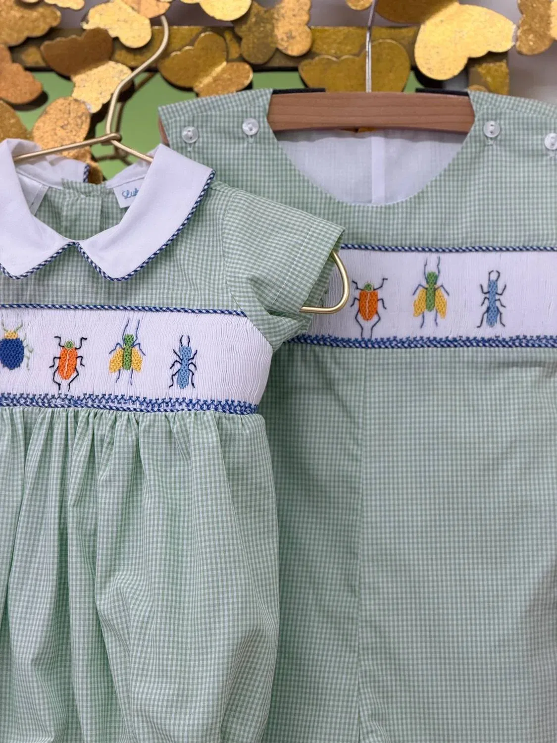Детский комбинезон-шорты с вышивкой насекомых Lulu Bebe, зеленый — фото 2