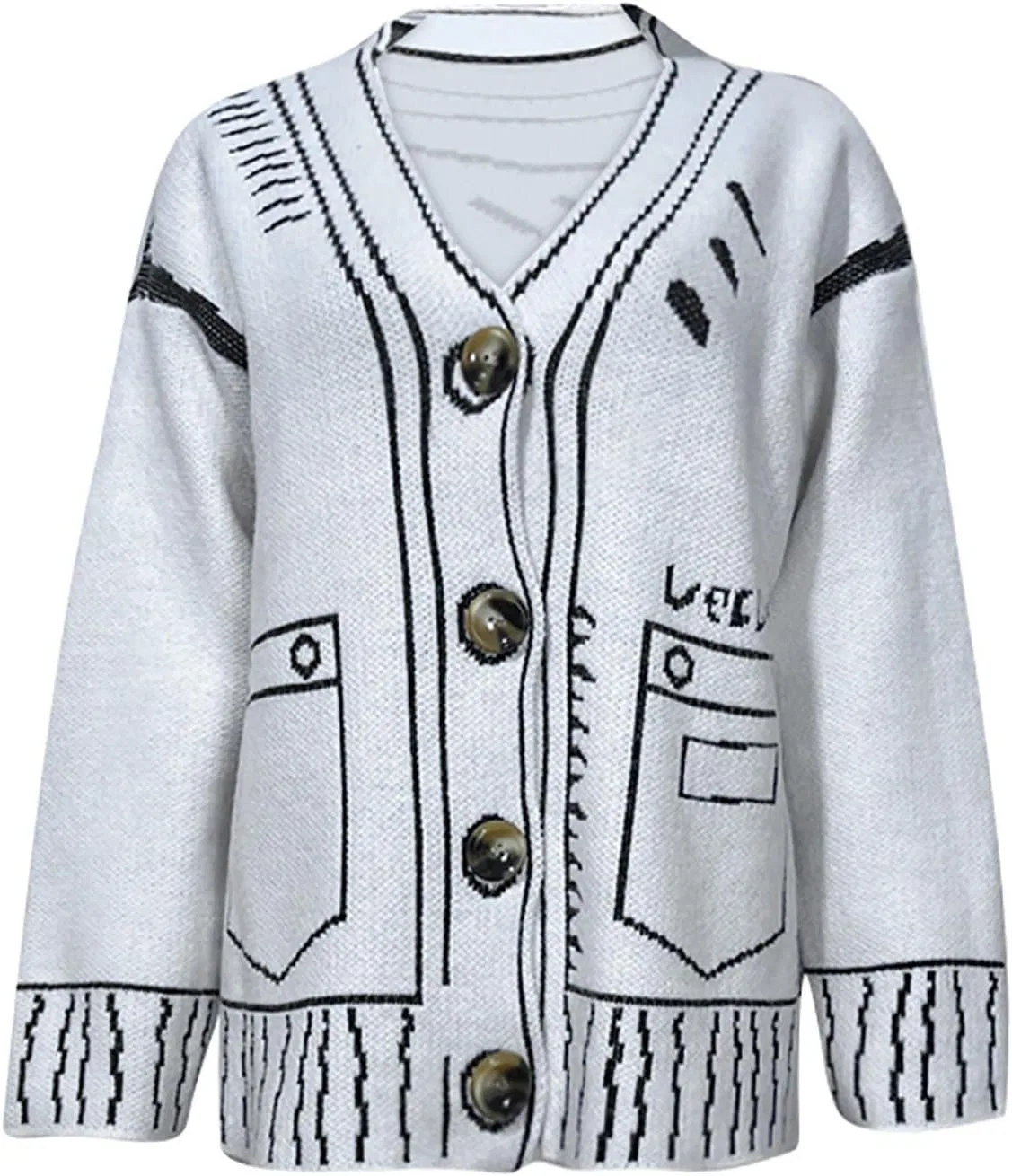 Женский вязаный кардиган свободного кроя, модель Cartoon Sweater, белый
