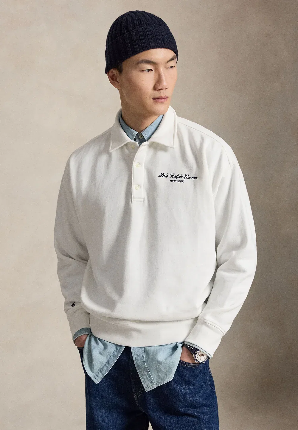 Толстовка свободного кроя с воротником и логотипом - толстовка Polo Ralph Lauren, White