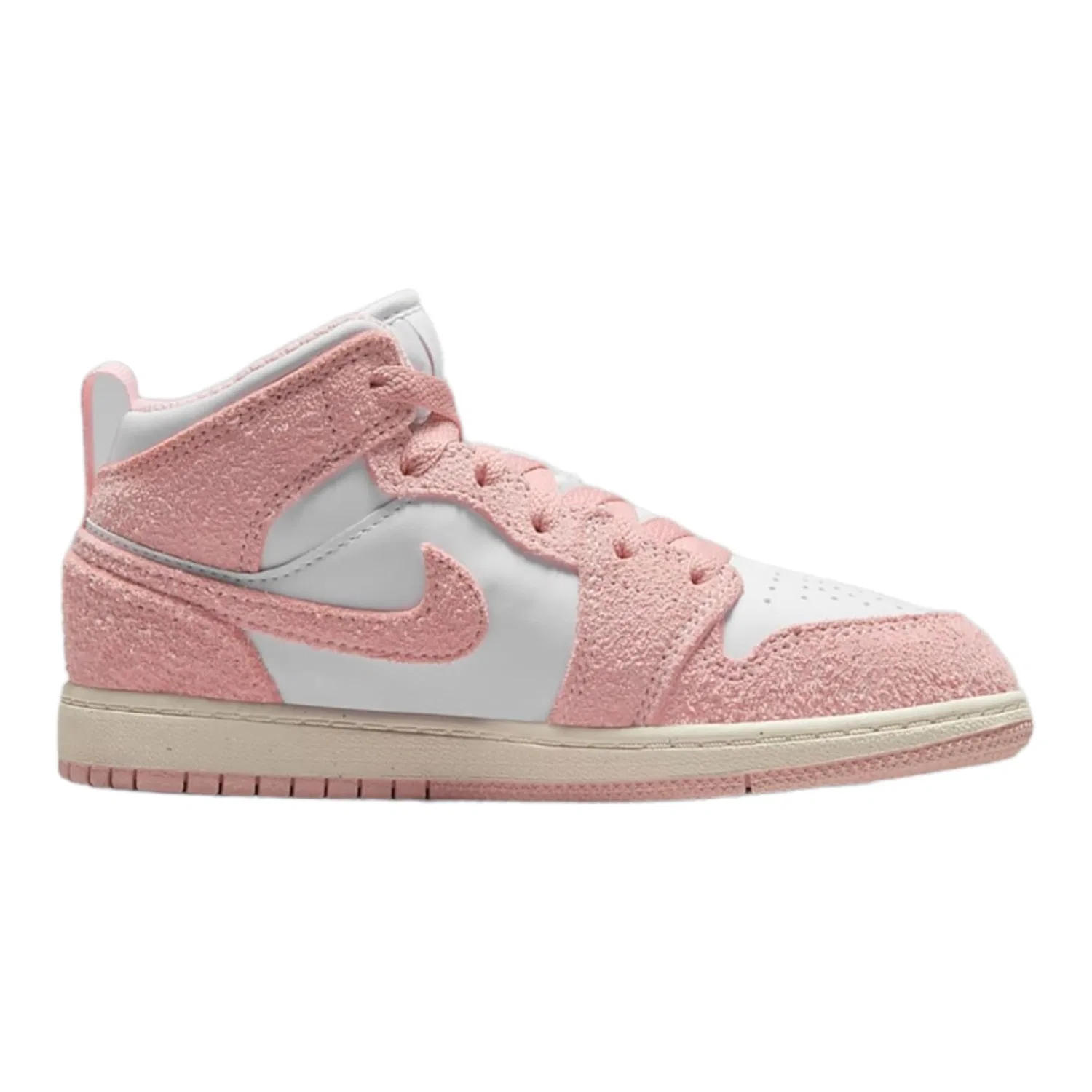 Детские кроссовки для мальчиков с высоким берцем Air Jordan 1 NIKE, Pure White Pink Legend Pink Suede — фото 2