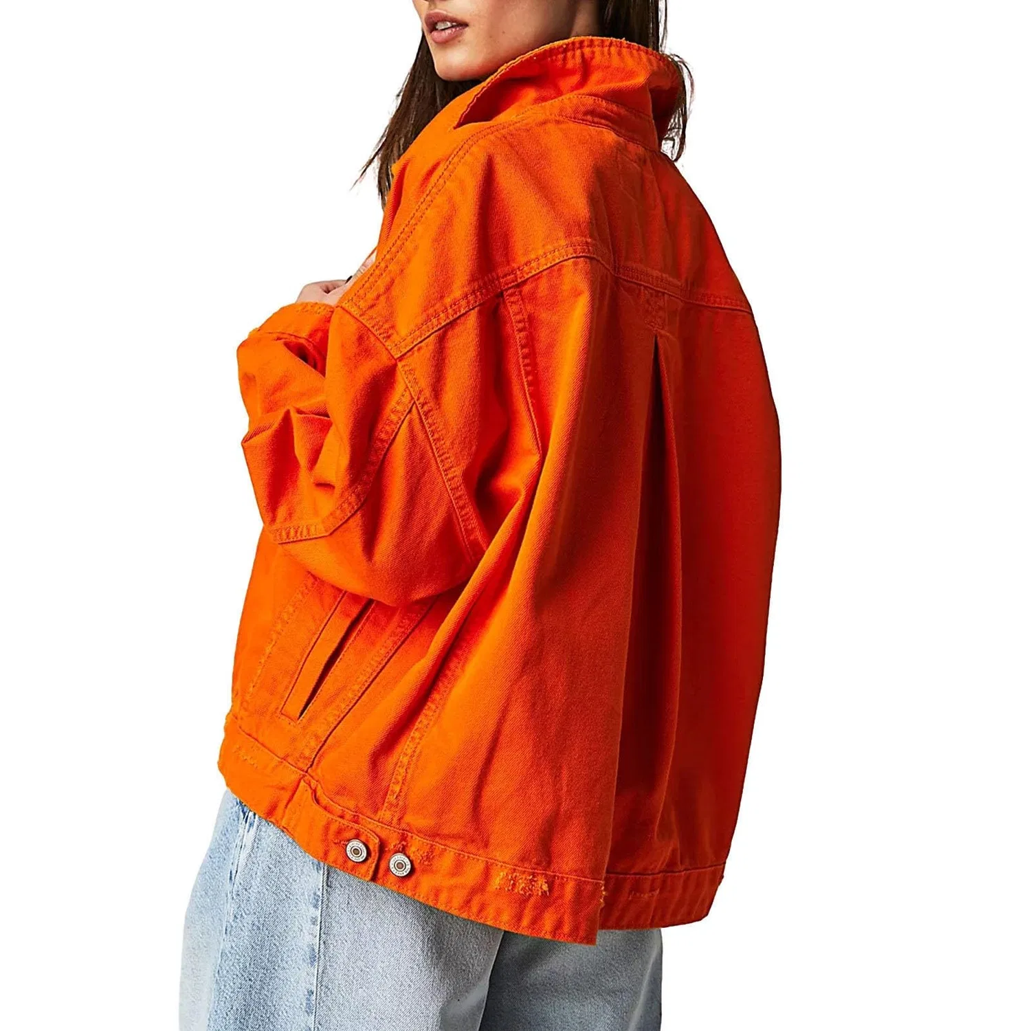 Женская джинсовая куртка с коротким кроем и пуговицами, Colore: Arancione — фото 2