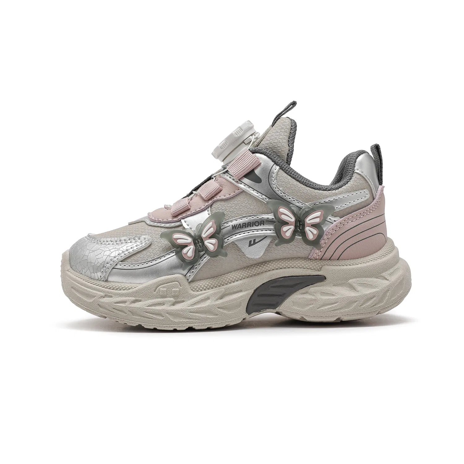 Детские кроссовки для девочек с амортизацией Beige Gray/Pink/Silver WARRIOR