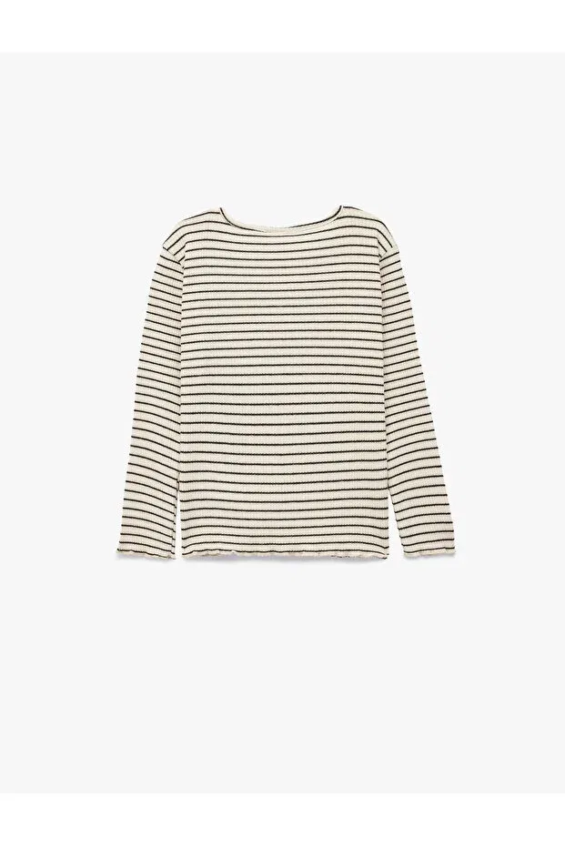 Детская футболка для мальчиков с длинным рукавом Koton, Ecru Striped — фото 2