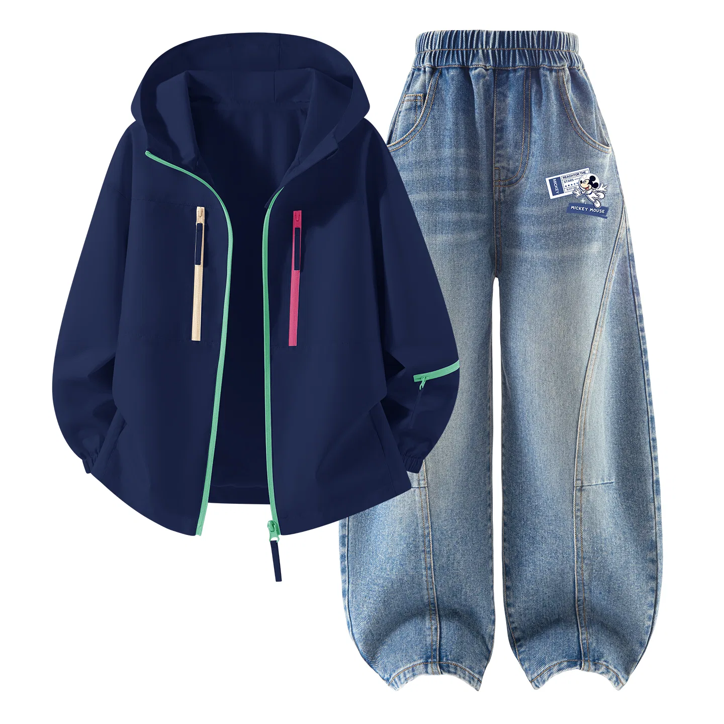 Детский спортивный комплект с капюшоном, джинсовый, Disney, Navy Blue/Denim Light Blue