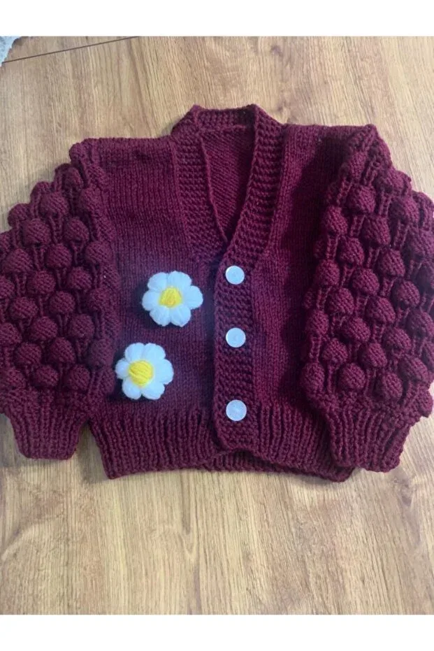 Детский кардиган для девочек с длинным рукавом Hand knitted raspberry pony girl's cardigan El Örgüsü Cici Bebe, Murdum