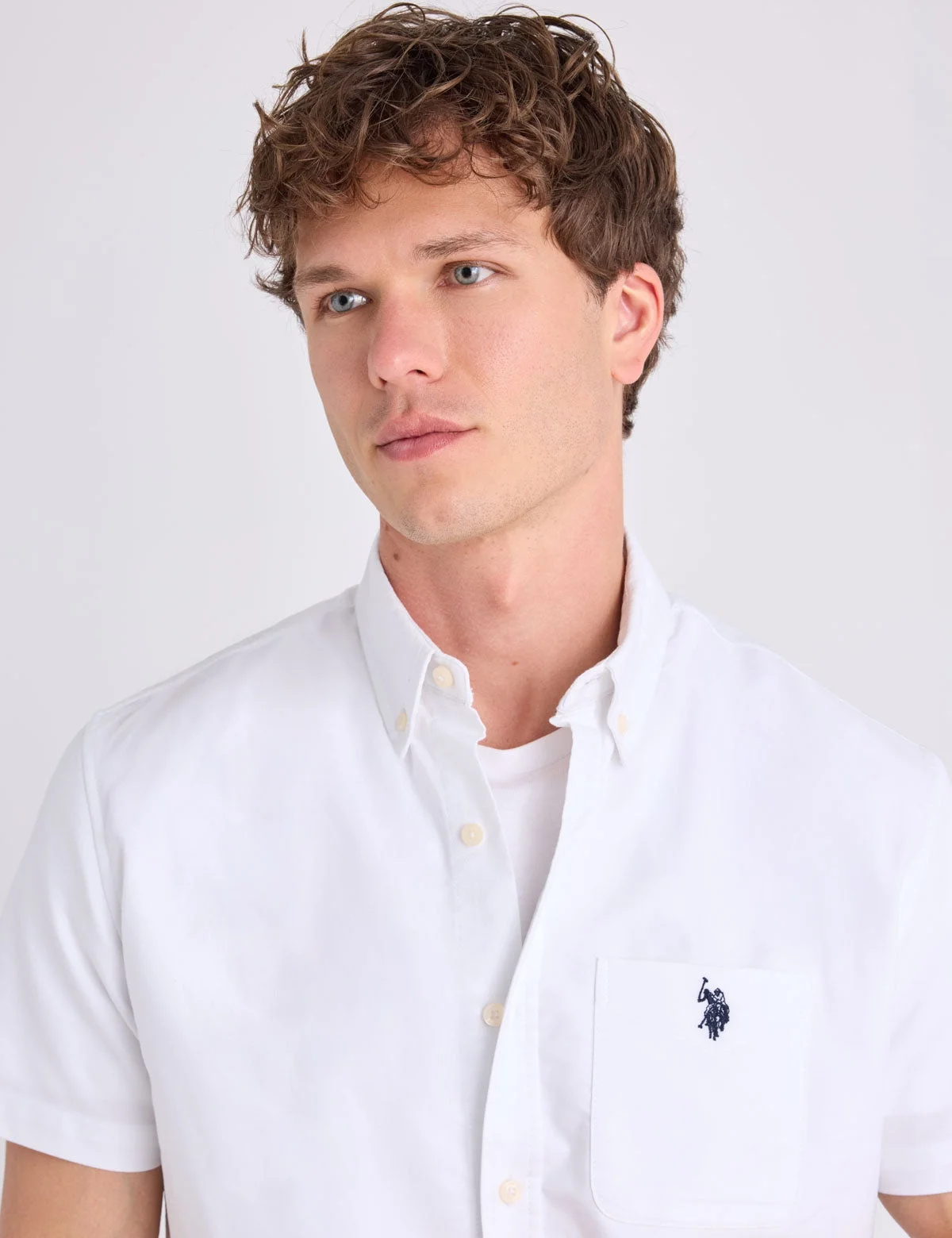 Мужская рубашка U.S. Polo Assn. Short Sleeve Stretch Oxford, белый — фото 4