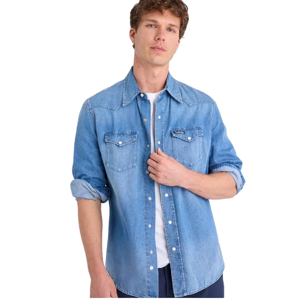 Мужская рубашка U.S. Polo Assn. Long Sleeve Western Denim, средне-синий