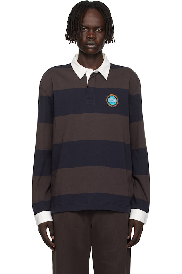 

Lacoste Поло-Рубашка в полоску свободного кроя коричневого и темно-синего цвета для регби