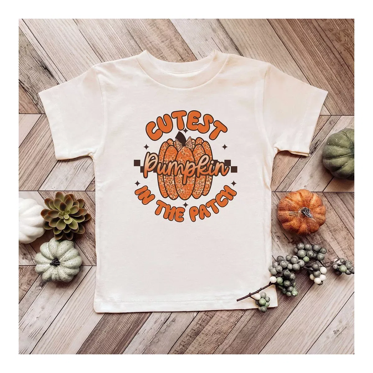 Детская футболка с принтом Cutest Pumpkin Leopard Print The Juniper Shop, Cream — фото 2
