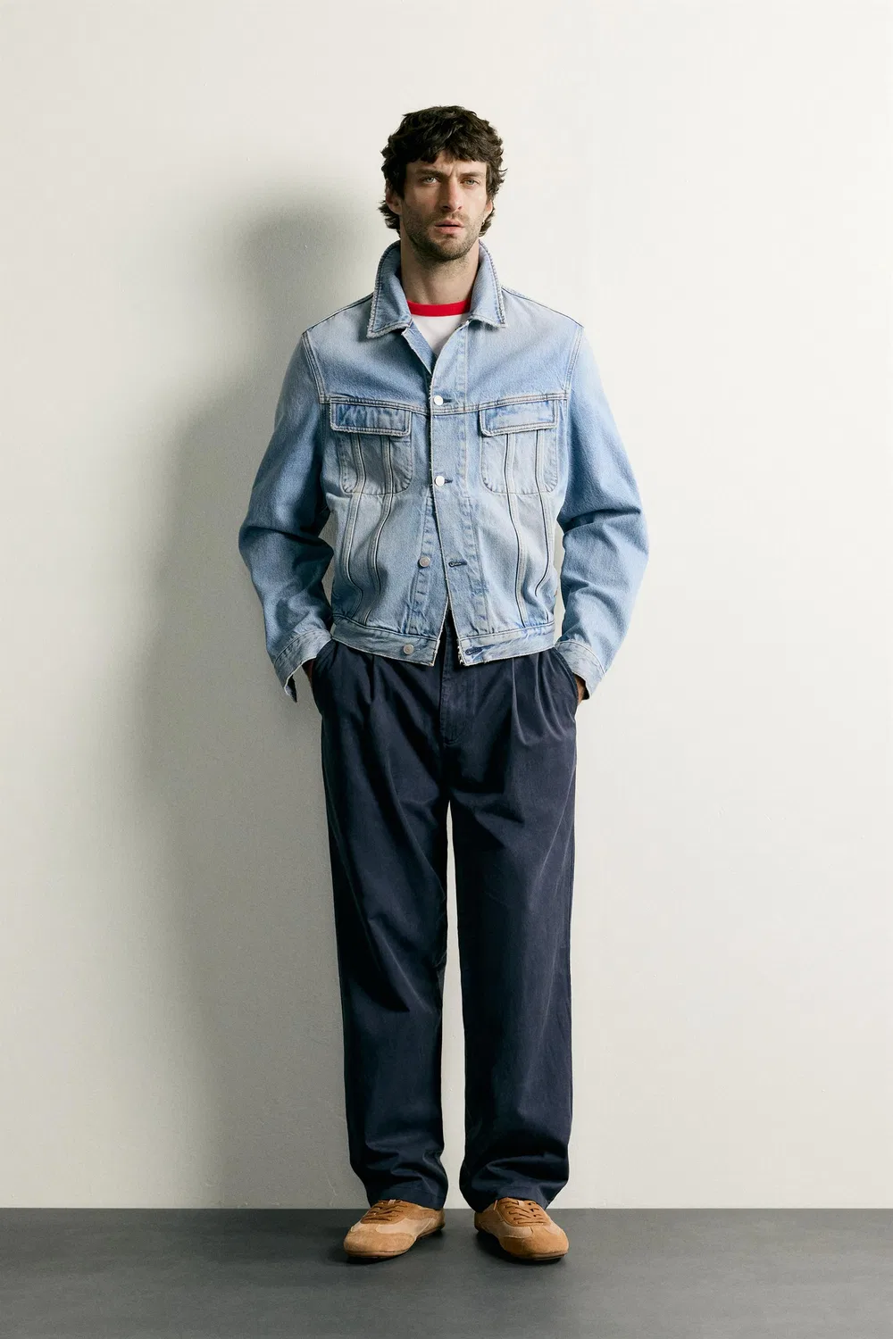 Брюки-чиносы свободного кроя со складками ZARA, Navy blue