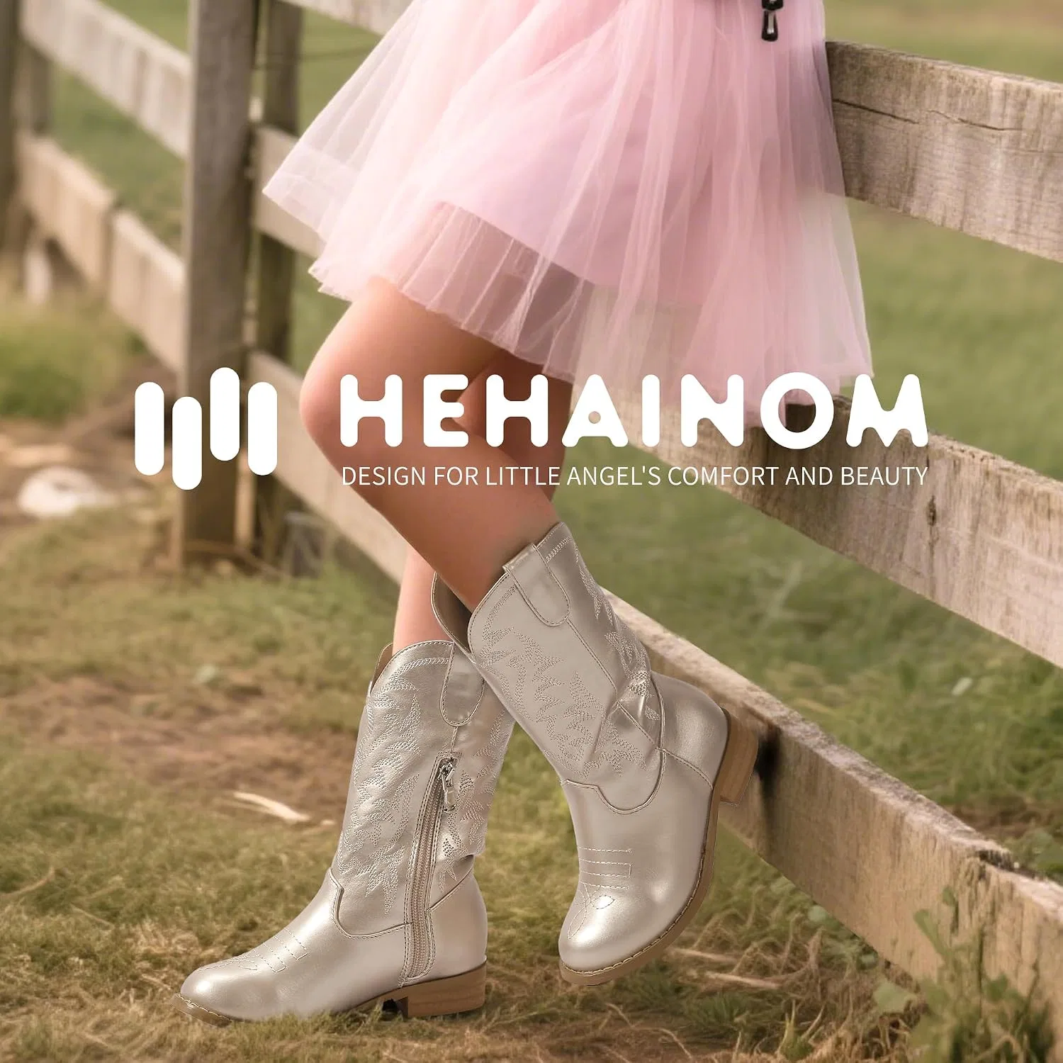 Детские сапоги с вышивкой Cowgirl Cowboy для девочек и мальчиков Hehainom, Rose Gold — фото 2