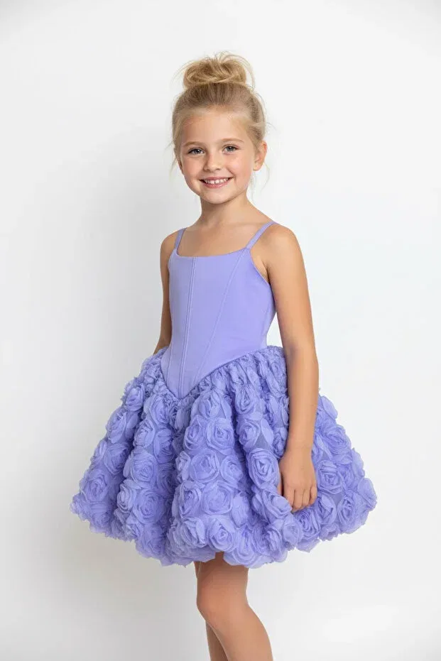 Детское платье для девочек с принтом Lilac Rose Patterned Balloon Skirt Zühre Balaban, Lila