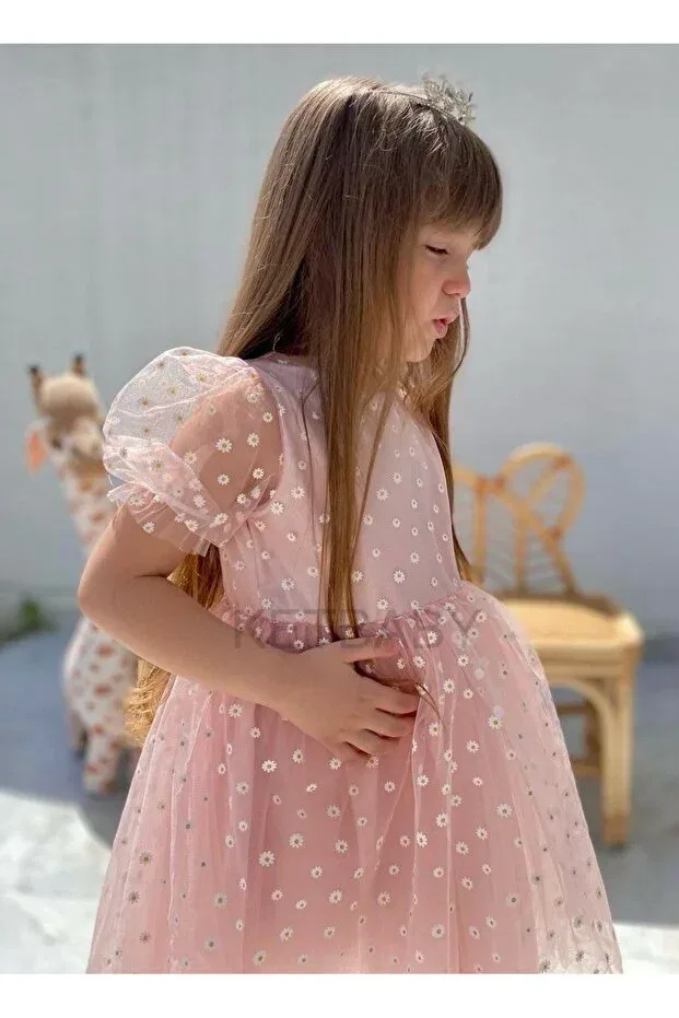 Детское платье для девочек с коротким рукавом Tiny Daisy Patterned Ketbaby, Powder — фото 4