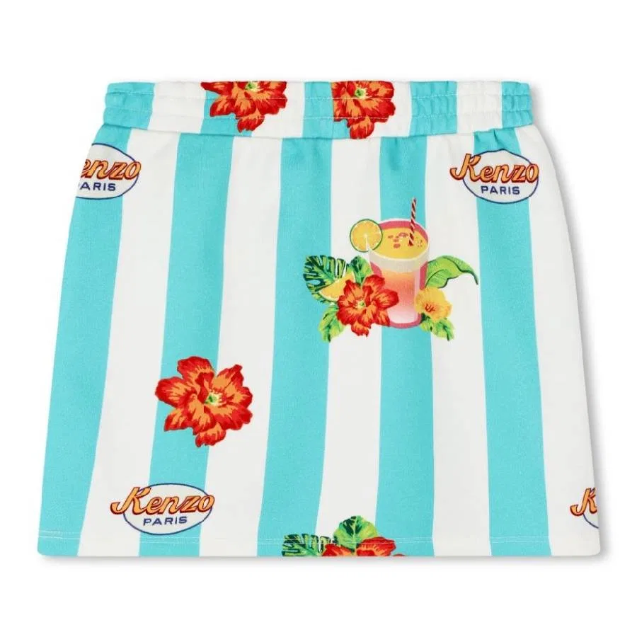 Юбка хлопковая с принтом Girls Stripe Floral Print Cotton Skirt Kenzo, Ivory — фото 2
