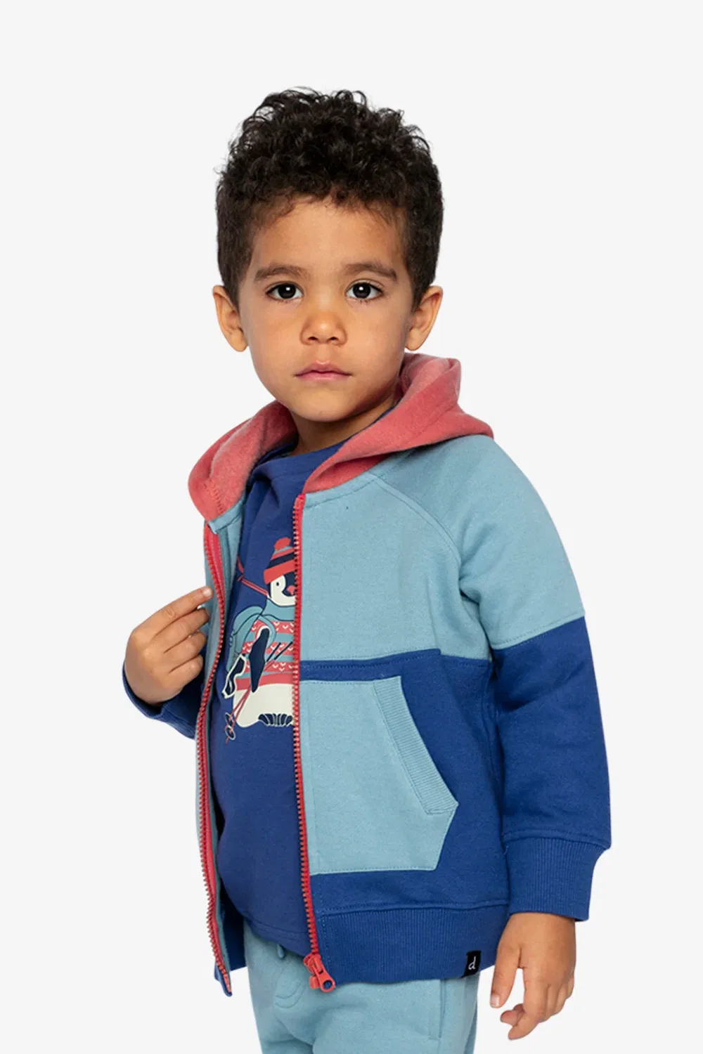 Детская куртка на молнии с капюшоном из флиса Nordic Buddies Deux par Deux, Blue Turquoise And Orange — фото 3