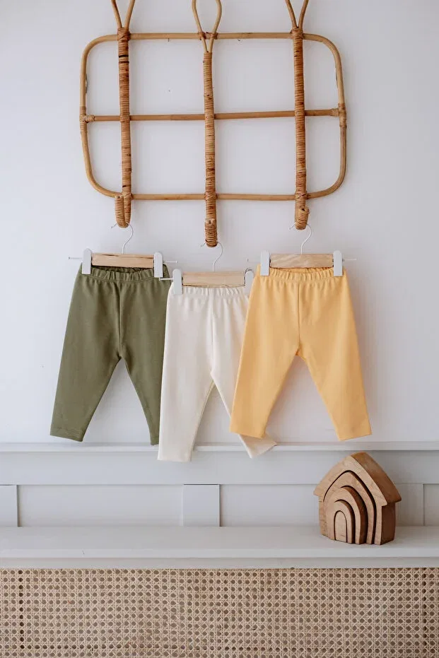 Детские леггинсы для девочек хлопковые комплект 3 шт Frelida Baby & Kids, Ecru Yellow Green