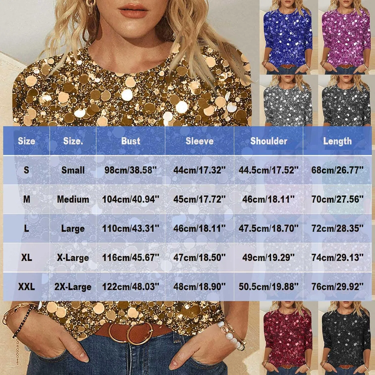 Женская блестящая футболка с пайетками 3/4 рукав, Rose Gold — фото 3