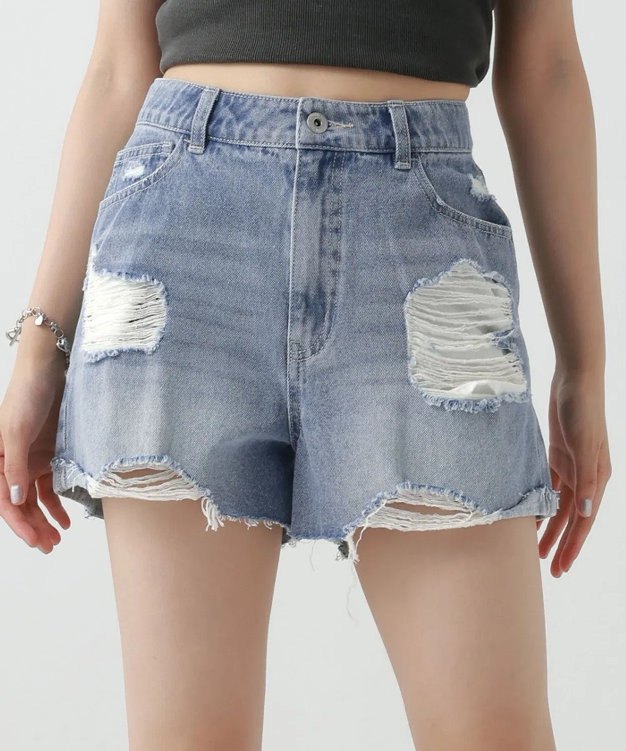 Детские джинсовые шорты с эффектом потертости, с фринжем, модель Damage Denim, repipi armario, Blue