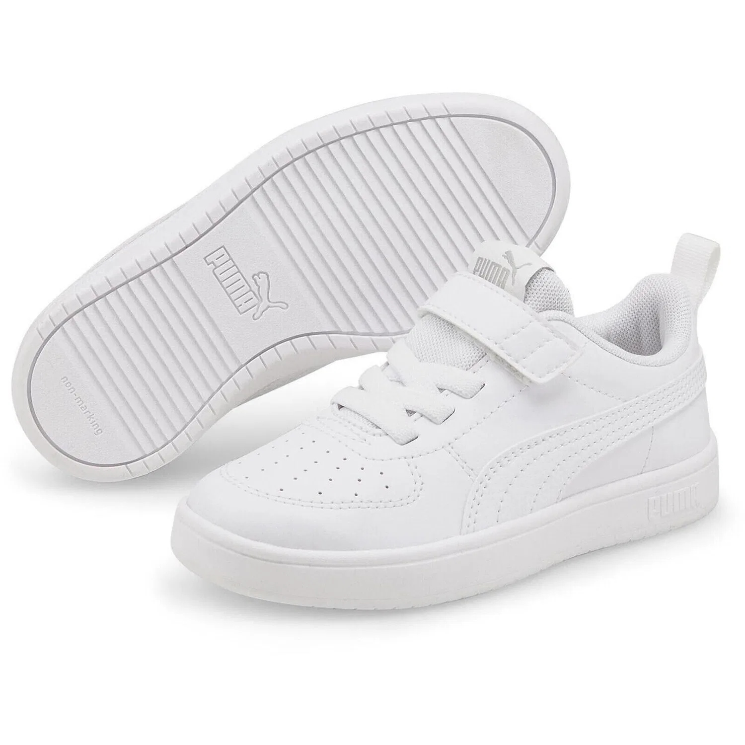 Детские кроссовки с экокожей Puma Rickie AC PS, Weiß Hellblau Weiß — фото 3