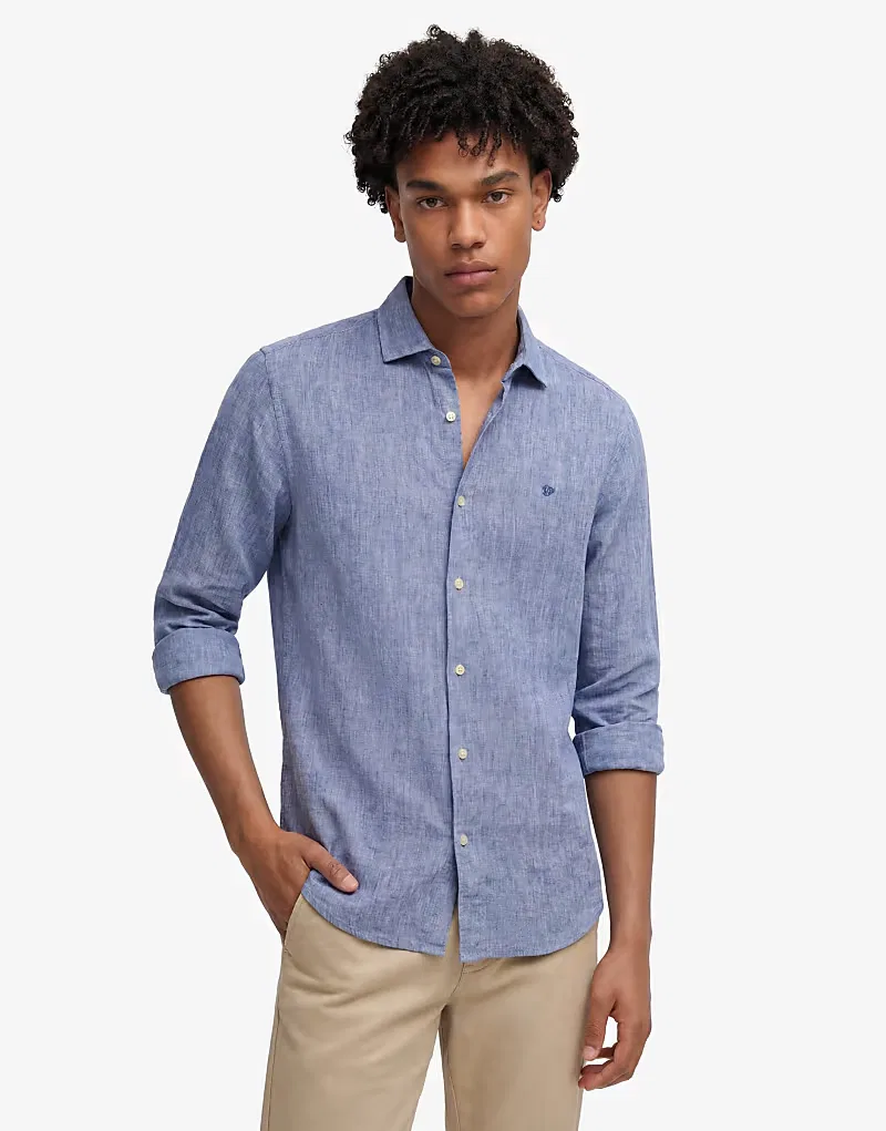 Льняная рубашка Superdry Riviera с длинными рукавами, французский синий шамбре