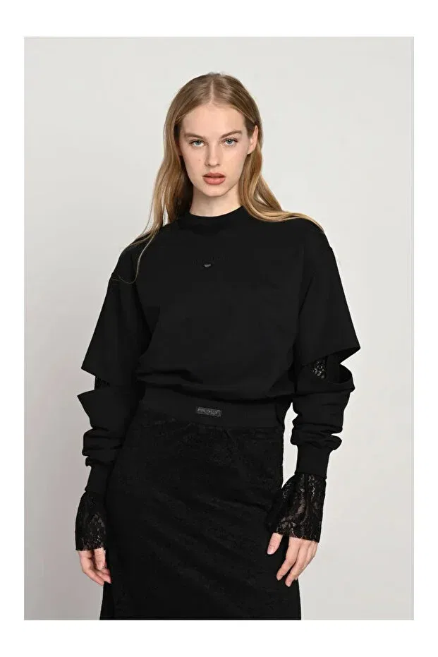 Детские свитшот для девочек с кружевной манжетой My Lorin Kids Store, Black
