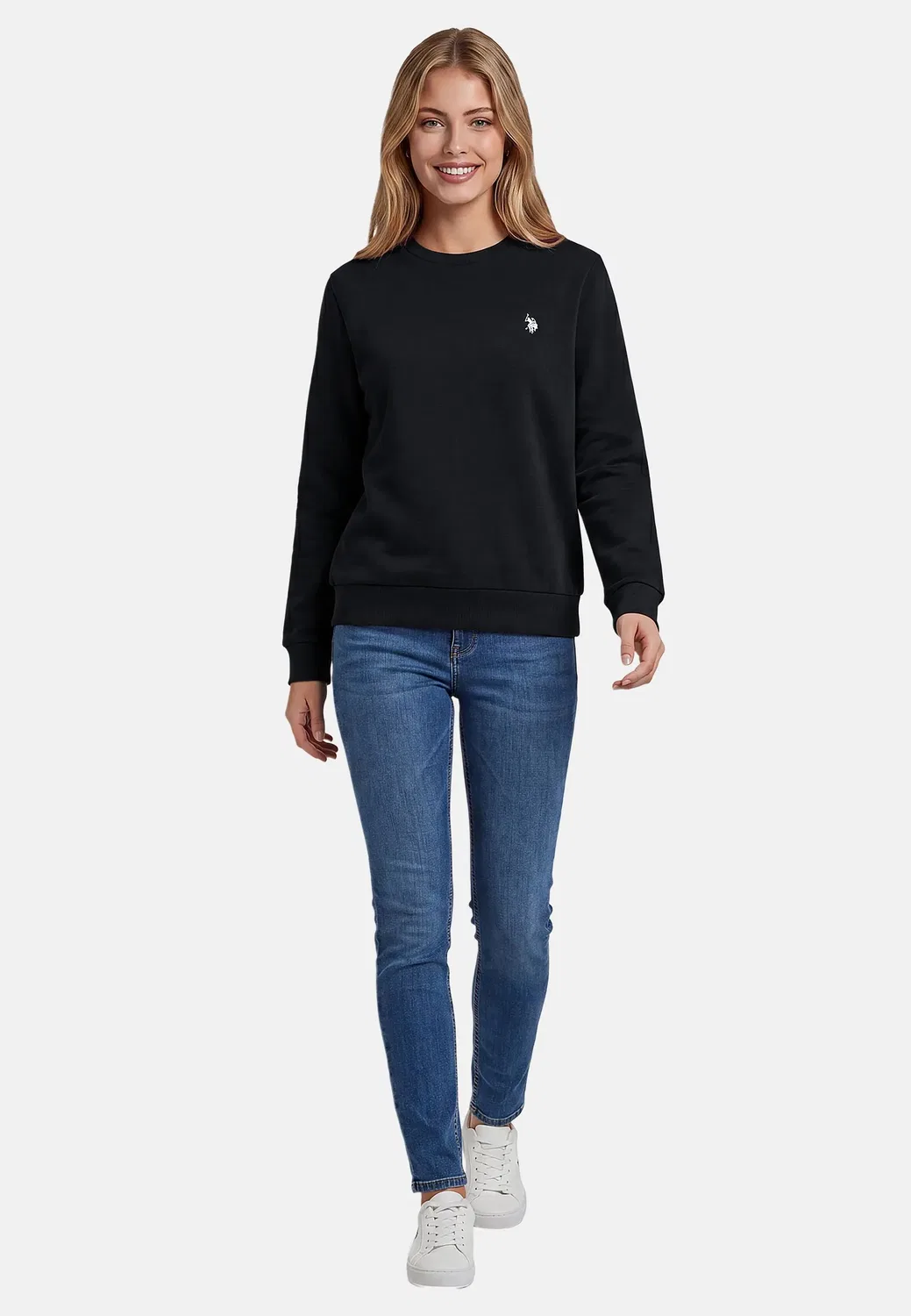 Женский свитер с круглым вырезом USZoee U.S. Polo Assn., Black-Beige — фото 3