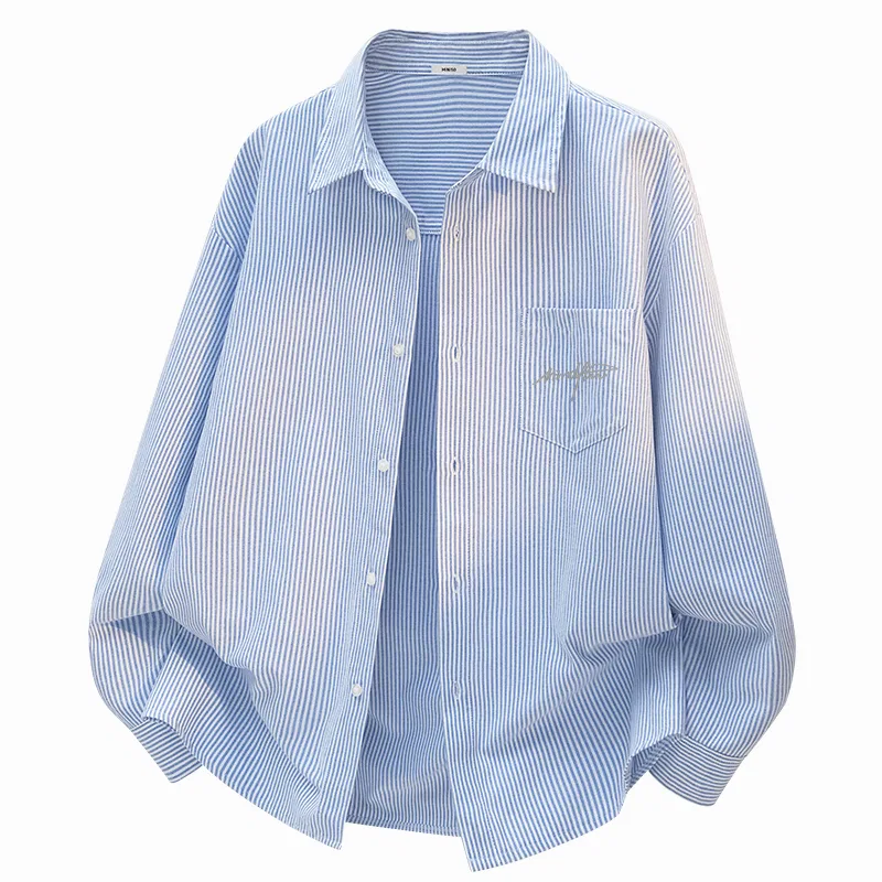 Детская рубашка с воротником MINISO, Cotton-Like Breathable Gray White Stripes — фото 3