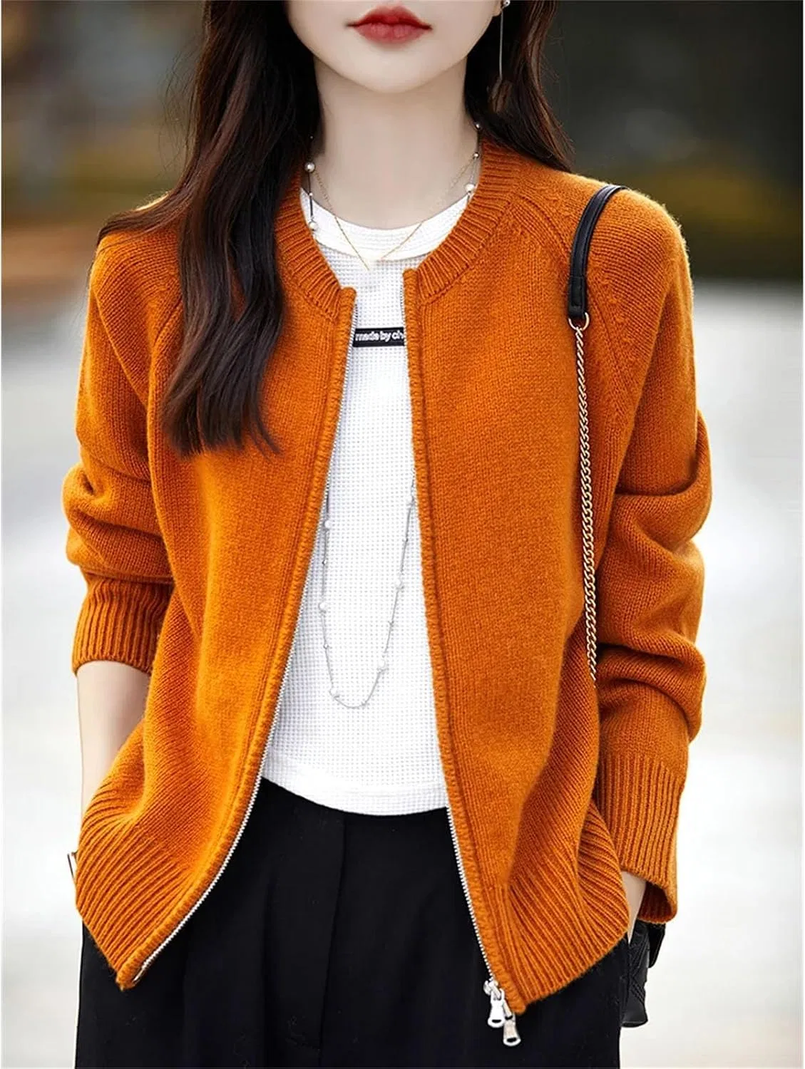 Женский кардиган-свитер на молнии, Merino Wool, с воротником-стойкой, серый — фото 2