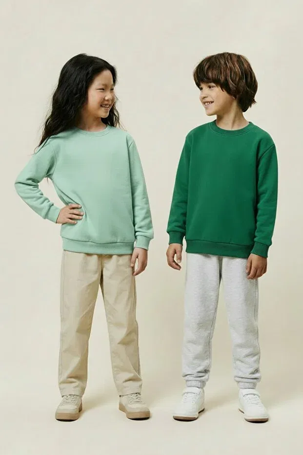 Детский комплект свитшотов с круглым вырезом 2-Piece Basic Crew Neck Sweatshirt Set Perendi, Mint Green-Green — фото 2