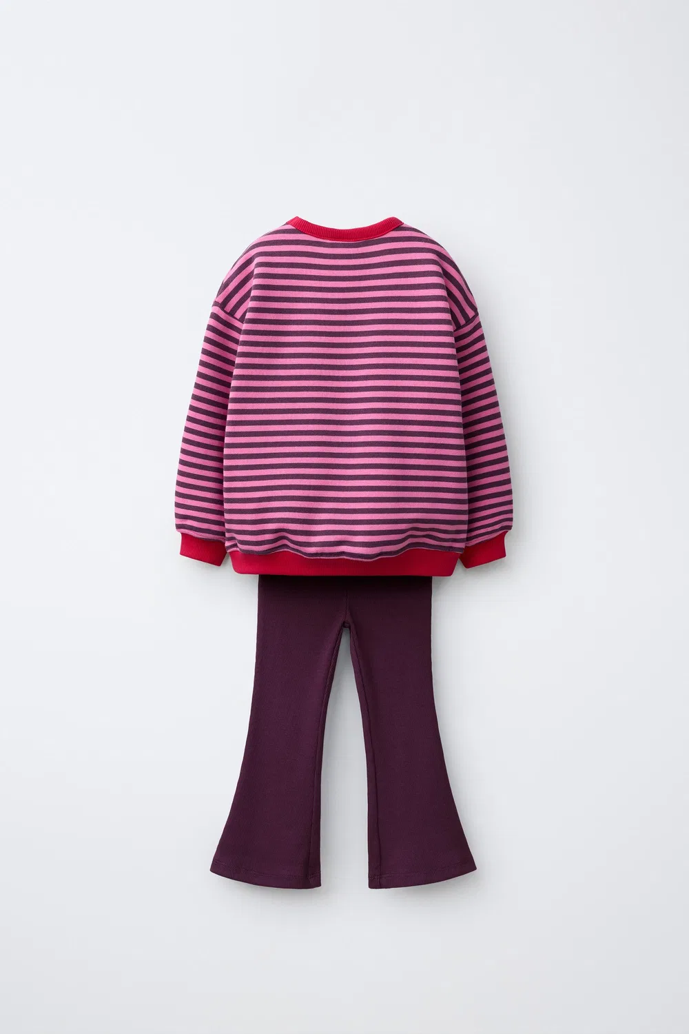 Комплект из полосатой толстовки и расклешенных леггинсов. ZARA, Pink marl — фото 2