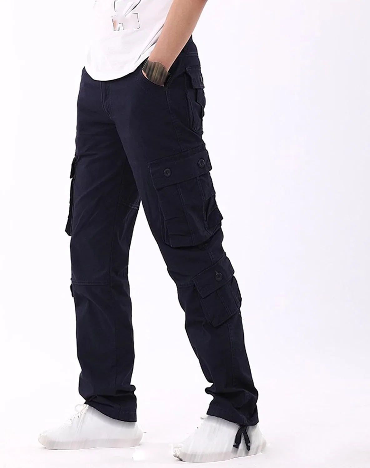 Мужские карго брюки с множеством карманов, Slim Straight Fit, тёмно-синий — фото 2