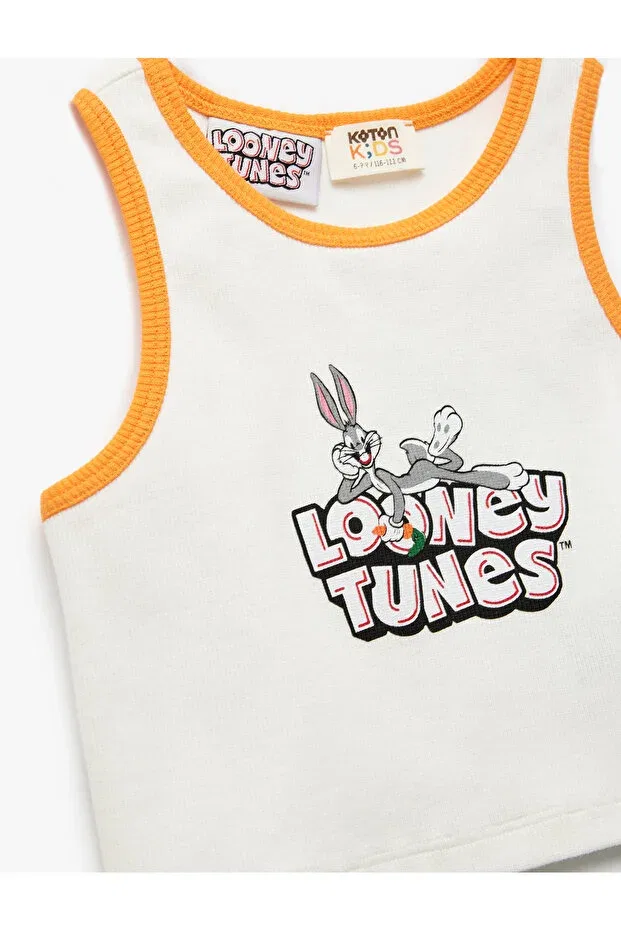 Детская хлопковое майка для девочек Bugs Bunny Printed Ribbed Licensed Crew Neck Crop Undershirt Koton, Ecru — фото 3