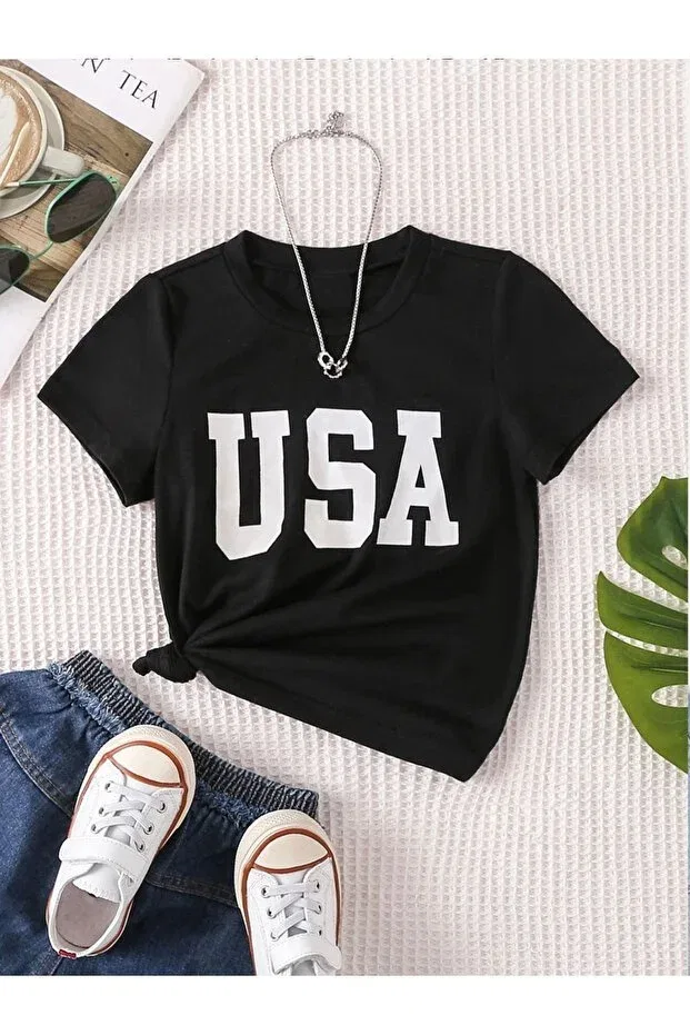 Детская футболка с принтом USA Printed Cotton Girls/Boys T-Shirt 3-13 Years Generic Brands, Siyaz