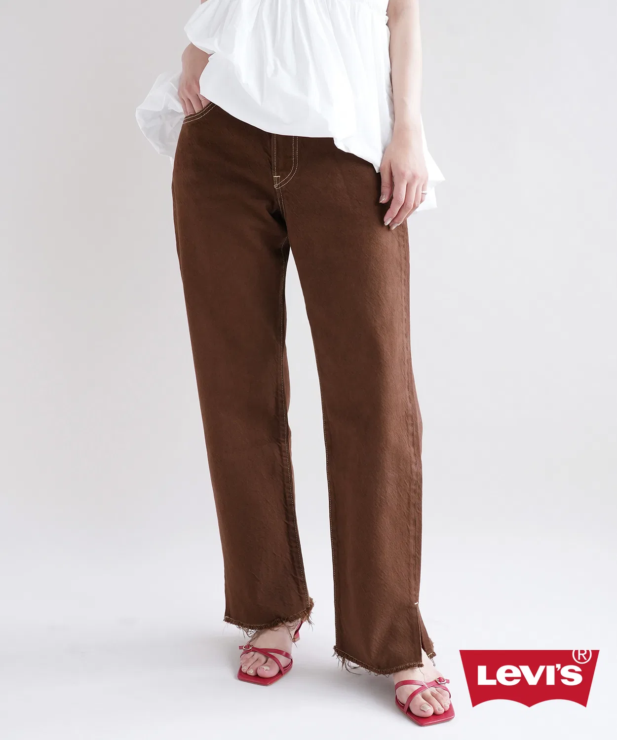 Женские джинсы прямого кроя с разрезом SLOBE IENA Custom 501'90s Levi's, Brown