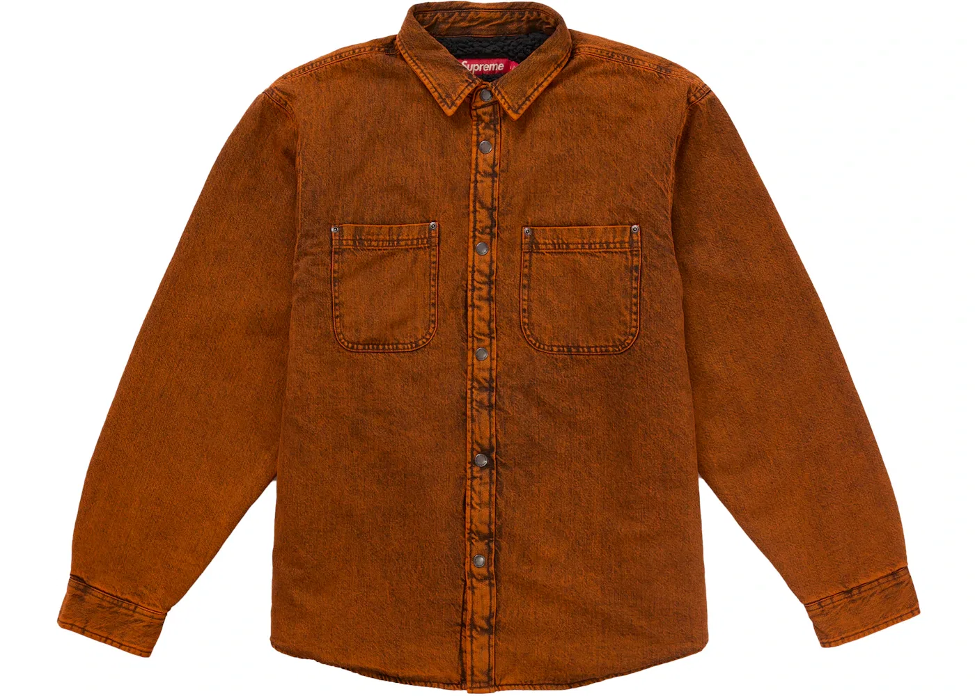 Мужская рубашка с отделкой из овчины Supreme Shearling Lined Denim Work Shirt Overdyed Orange, цвет Overdyed Orange