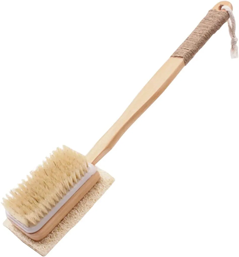Щетка для тела с натуральной щетиной и люфой, MXXHFC, 42 см, Natural