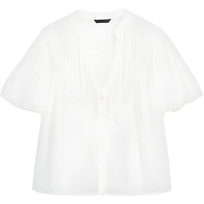 Женская рубашка белая V-образным вырезом ZARA, White