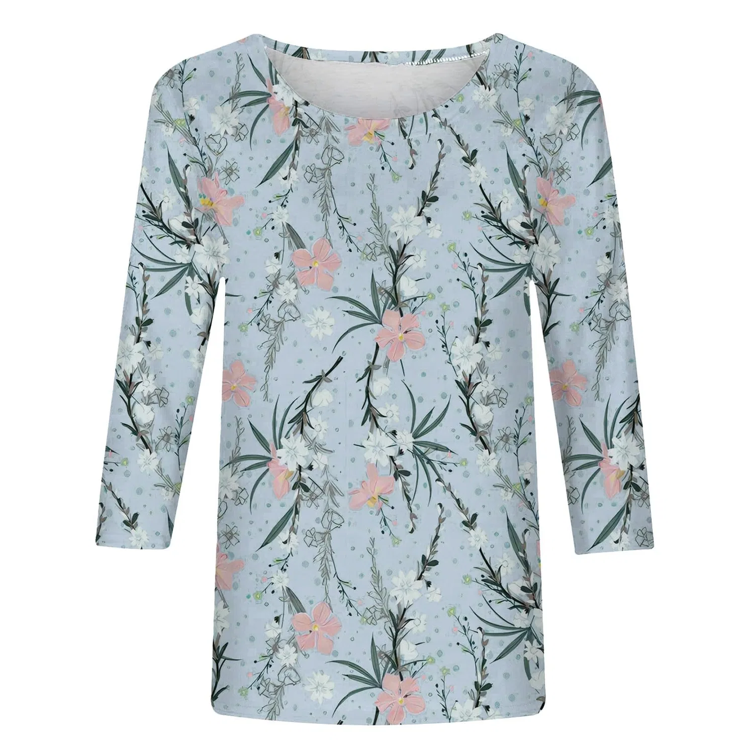 Женская футболка с принтом Plus Size T-Shirts 3/4 Sleeves, Blue Sky #1 — фото 3
