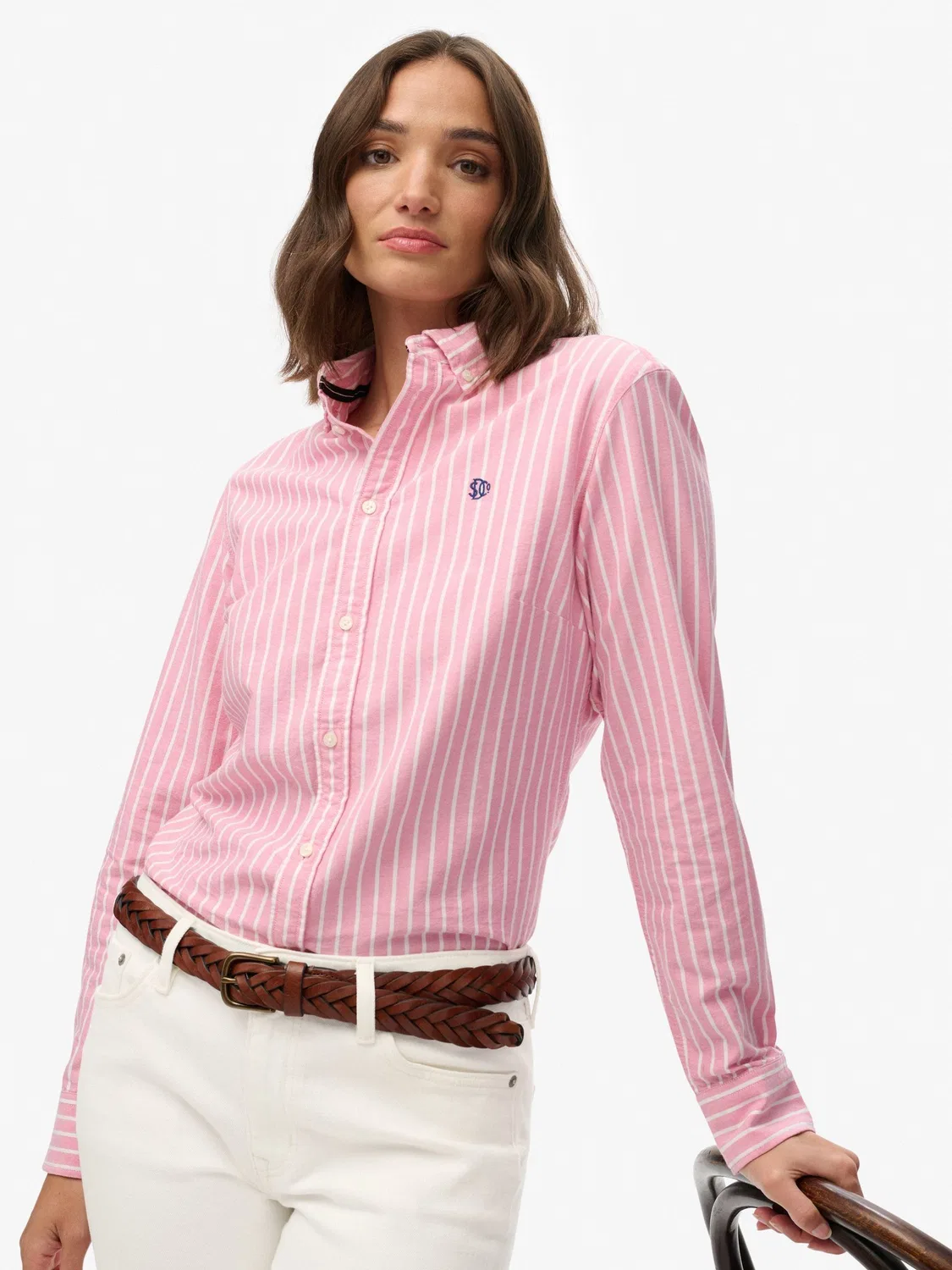 Рубашка оксфордская Slim Oxford Superdry, розово-белая полоска