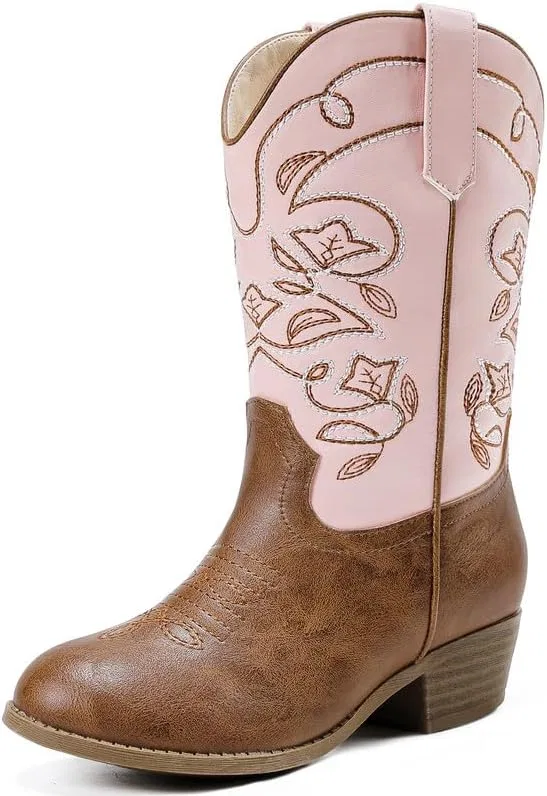 Детские сапоги для девочек с вышивкой Cowgirl Boots LAURMOSA, Pink Brown