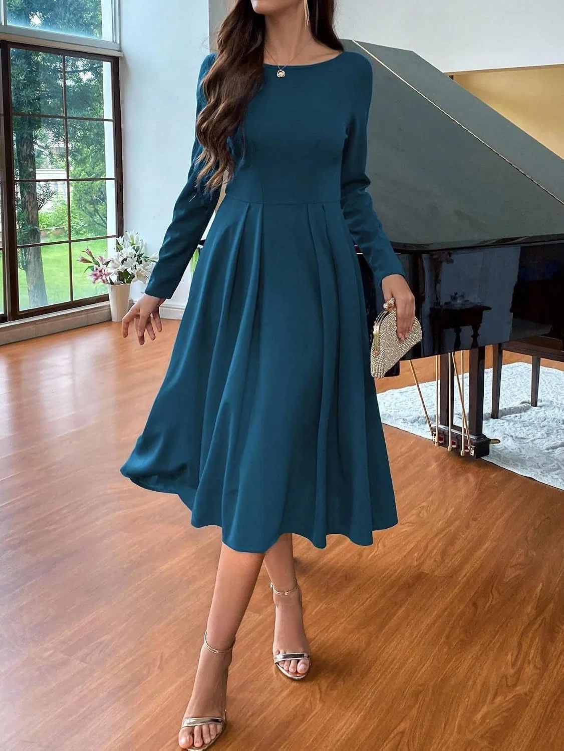 Женское повседневное миди-платье с квадратным вырезом Teal Blue — фото 2