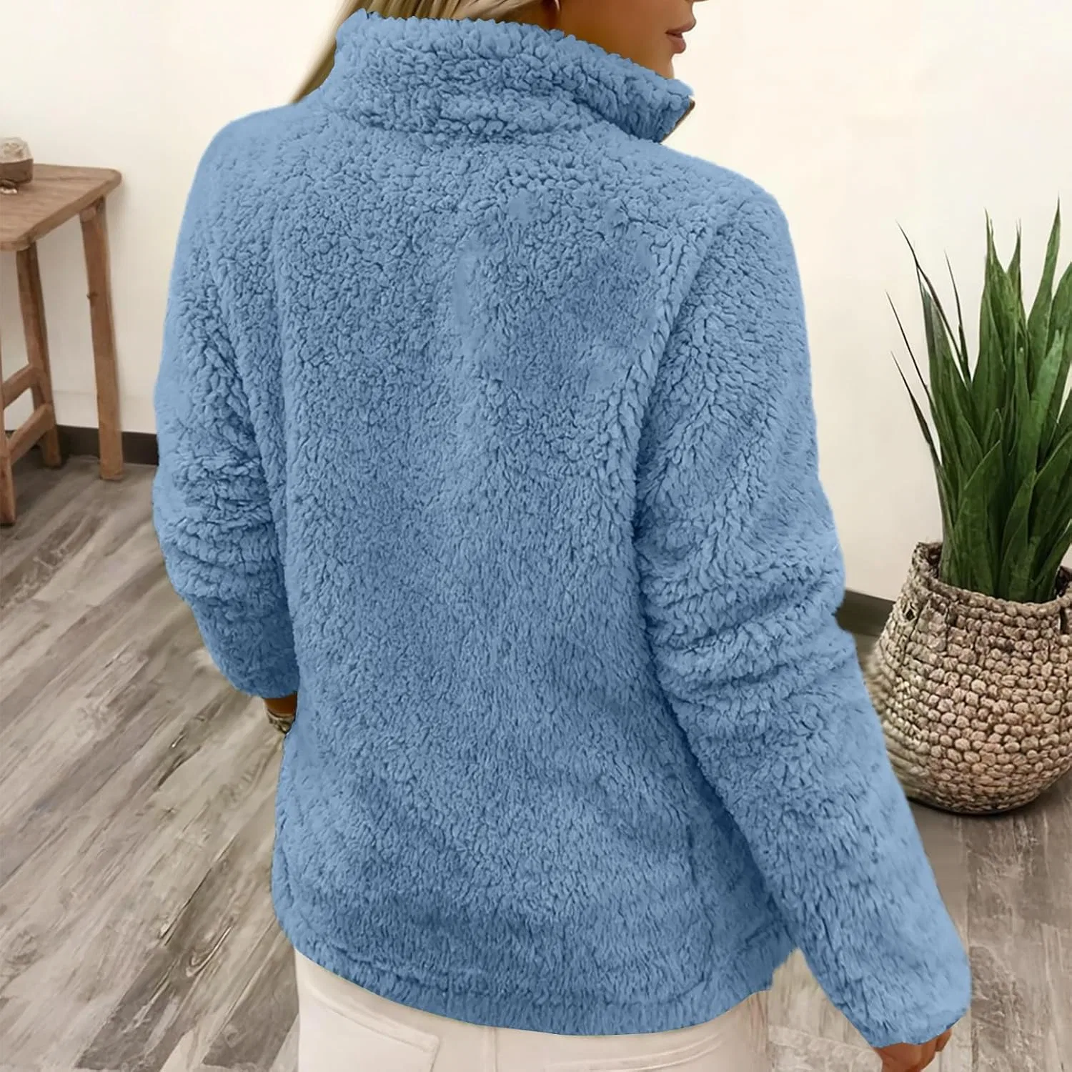 Женский свитшот с длинным рукавом, модель Quarter Zip, синий — фото 3